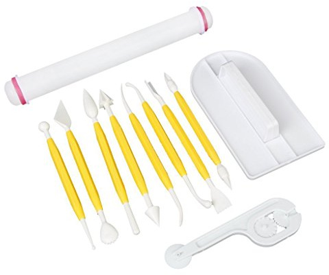 HOSL Fondant Cake Decorating Tools Set 11pcs Fondant Cutters Roller Fondant Smoother & Rolling Pin Flower Fondant Molds Cake Decorating Supplies Kit for Beginners Cake Sculpting & Modeling Tools