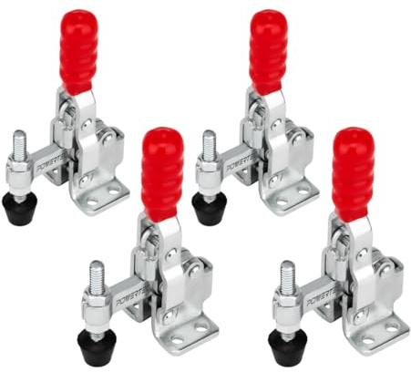 POWERTEC 4PK Toggle Clamp, 200 lbs Holding Capacity, 12050 Quick Release Vertical Clamps w/Antislip Rubber Pressure Tip for Woodworking Jigs and Fixtures, Welding, Drill Press, Crosscut Sled (20328)