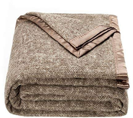 Spencer & Whitney Bed Throws - Wool Herringbone Throw Blanket, Brown, Queen Size