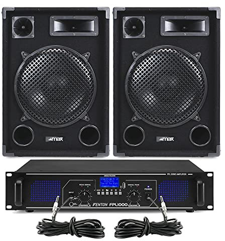 Max SP12 Passive PA System with Bluetooth Amplifier - DJ Speakers and 1000W Amp Kit, Mobile DJ Sound Solution with 12-inch Speakers, AUX Input, RCA, MP3 and Remote Control