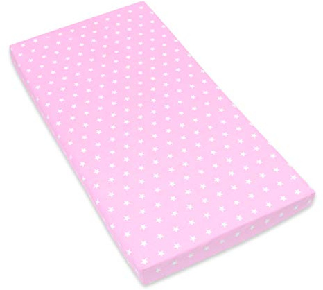 Amilian Spannbettlaken Spannbetttuch für Babybett Kinderbett 60x120 cm, 70x140 cm, 100% Baumwolle, fürs Baby, Baby Bettwäsche Größe: 120x60 cm, Muster: Sternchen Rosa
