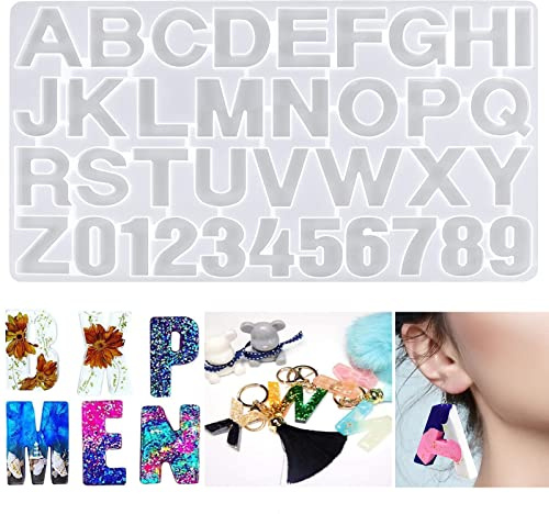 Letters Silicone Moulds 3D Numbers Alphabet Epoxy Resin Moulds Jewelry Pendant Making Mold Women's Earring Molds for Wedding Baby Shower Birthday Handmade Women Girls Gifts Craft DIY