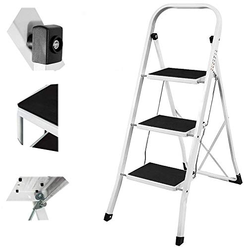 3-stufige Stahlleiter - Anti-Rutsch-Gummiprofil - Einfache Aufbewahrung Klappleiter - Ideal für Zuhause/Küche/Garage 150 kg Maximale Kapazität