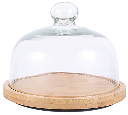 1 Set Kuchen Glasglocke mit Holz Teller Glas Käseglocke Tortenplatte Haube Dome Torten Glashaube Kuchenständer Tortenglocke Lebensmittel Abdeckung Deckel für Patisserie Cover
