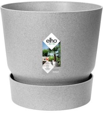 elho Greenville Rund 18cm Blumentopf - Living Beton | ∅ 18.3 x H 17.4 cm | Integrierter Untersetzer | für den Innen- und Außenbereich | 100% recyceltes Plastik