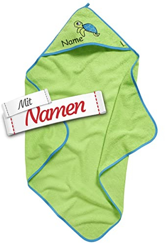 LALALO Schildkröte Kapuzenhandtuch mit Namen Bestickt für Baby & Kinder, Frottee Badetuch Badehandtuch/Kinder-Badetuch mit Kapuze personalisiert