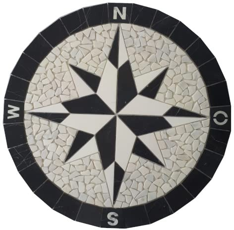 Carreaux de mosaïque - Noir et blanc - Rond - 80 cm - Rosace des vents - 087