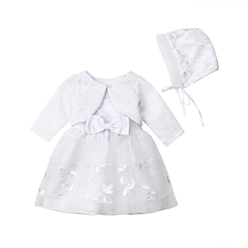 Zukmuk Mädchenkleider Langarm Mädchenkleid Kinder Kleid Mädchen Hochzeit Prinzessin Kleid Mädchen Taufkleid Baby Mädchen Kleid Langarm Weihnachtskleid (70, Weiß B)