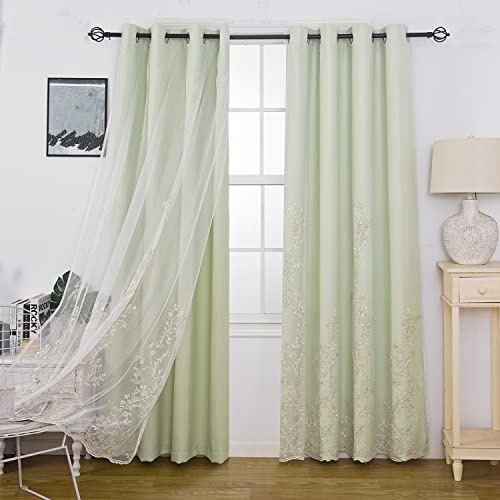 GYROHOME Soild - Tende in velo bianco ricamato, a doppio strato, con occhielli per camera da letto, soggiorno, 2 pannelli, 132 x 243 cm, Verde salvia