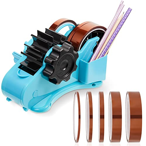Multiple Roll Cut Heat Tape Cut Dispenser Resistant Sublimation Desk Dispenser with 5 Pieces High Temp Multi-Size Heat Press Tape for Industrial Use, Solder(Blue)