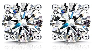 KRFY Moissanite Ohrringe 1 Karat/2 Karat Brillant Rundschliff D Farbe VVS1 Kreierte Diamantohrringe 18 Karat Weißgold Vergoldetes Sterlingsilber Moissanite Ohrstecker mit Silikonrückseite 7mm