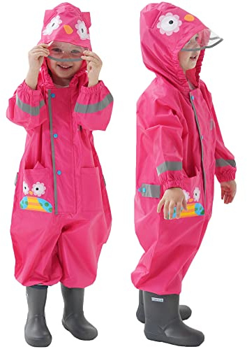 Fewlby Impermeabile Bambini Tuta Pioggia Bambina Antipioggia con Cappuccio Poncho Impermeabile Ragazze Ragazzi Giacche da Pioggia con Cappello Trasparente per 1-3 Anni