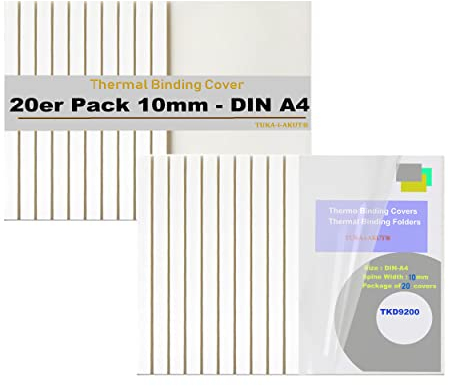 TUKA-i-AKUT [ 20x A4 10mm ] Thermobindemappen A4, Rückenbreite 10 mm, 20 Stück Thermo-Bindemappe für Thermo-Bindemaschinen, Bindergeräte, Binderücken | 20er Pack in Weiß, TKD9200 White A4-20x