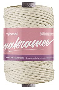 myboshi Makramee-Garn, gezwirnt, 4mm, Made in Germany, Naturgarn, Knüpf-Garn, das Kreativgarn für orientalische -Makramee-Arbeiten Beige, 1 Kordel a 50m