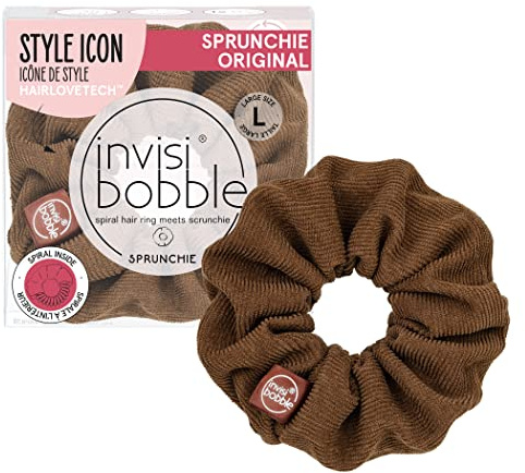 invisibobble Haargummi Braun Scrunchie Kord Optik, Haargummis starker Halt für Mädchen & Damen, Scrunchies Samt Braun, designed im Herzen Münchens
