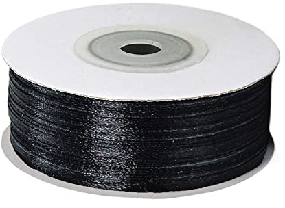 POPOYU Satinband 3mm Schwarz,Schwarz Band 3mm Natur,91m Dünn Geschenkband,Geschenkband und Schleifen für Geschenkverpackungen,Bastelarbeiten,Haare,Ostern,Weihnachten,Hochzeit,Luftballons
