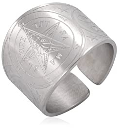 kkjoy Pentagramm Satanic Baphomet Ziege Breiter Bandring Edelstahl Satan Demon Teufel Symbol offene Finger Ringe Magischer Schmuck für Männer Frauen