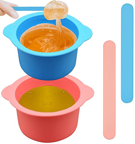 2 Stück Wachswärmer Ersatztöpfe Antihaft Abnehmbare Silikon Schalen Faltbare Haarentfernung Wachsschüsseln für Zuhause Wachsmaschinen Zubehör,mit 2 Stück Blau Silikon-Wachsspatel
