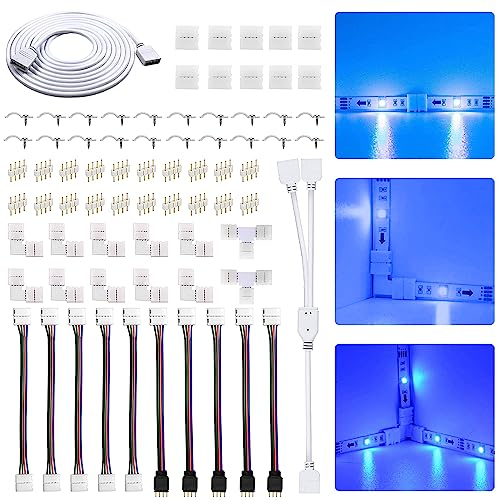 OTTYMO LED Streifen Verbinder 4 Polig, Acryl Strip Verteiler, Verlängerungskabel 10mm für 10 mm Breite SMD 5050 RGB-LED-Streifen (Weiß)