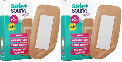 Safe and Sound Extra Large Fabric Plasters. Breathable Fabric. Durable and Flexible. 100mm x 50mm. 12 Pack