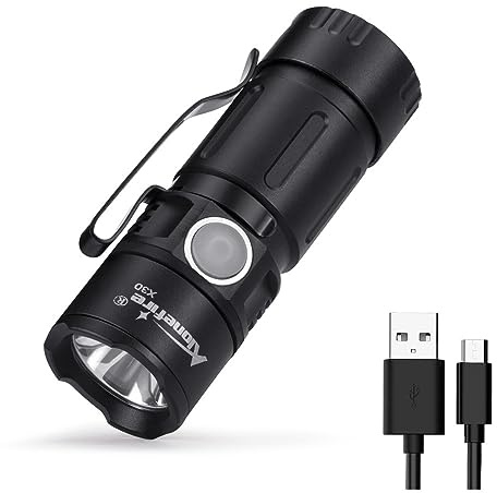 Alonefire X30 Small LED Torch - USB Rechargeable Mini Torch 5 Modes Pocket Pen Light Waterproof with Clip, Battery for Outdoor, EDC, Hiking