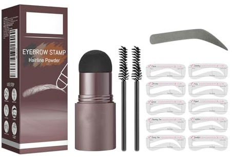 Eyebrow Stamp and Eyebrow Stencil Kit - Eyebrow Stamp Stencil Kit - 3 in 1 Hairline Shadow Powder with 10 Styles Reusable - 2 Eyebrow Pen Brushes - Makeup All-Day Wear