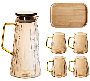 GRFIT Brocca Acqua Set di Lanciatore d'Acqua in Vetro con Tazze di cassettiera di Grandi Dimensioni domestiche con Manico for Bevande tè Acqua Calda e Fredda Caraffa Acqua (Color : B)