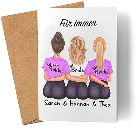 Kiddle-Design Brautjungfer Karte Personalisiert Name Braut & 2 Trauzeuginnen | Frage & Danke-Geschenk für Brautjungfern Freundinnen & Brautparty