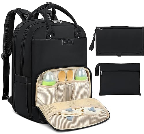 Baby Changing Bag Backpack with Portable Changing Mat Waterproof Nappy Bag Multifunction Baby Diaper Bags Large Rucksack Bag for Mom & Dad Black