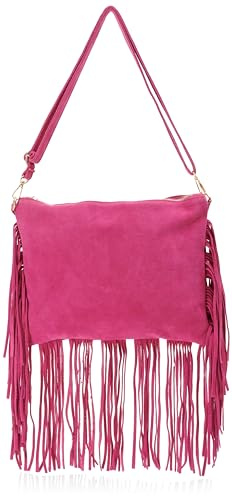 aleva Franges en Cuir, Sac à bandoulière pour Femme, Fuchsia, Taille Unique