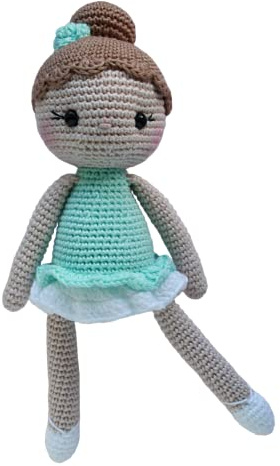 Häkelpuppe Ballerina aus Baumwolle super Geschenk für Kinder (Mint) | Amigurumi Puppe 23 cm – Handmade Stoffpuppe für Kinder, Geschenk zur Geburt & Taufe