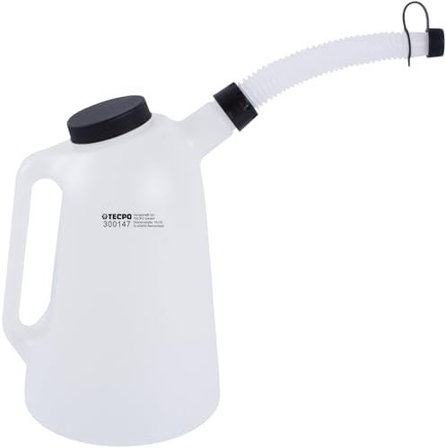 TECPO Ölkanne 3 Liter Messbecher mit Ausgussrohr, Ölmessbecher mit Schraubdeckel & Messskala Messkanne in 0,5 Liter-Schritten Füllkanne, ideal für Motoröl & Bremsflüssigkeit