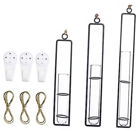 Zerodeko 3 Wandvase Aus Glas An Der Wand Befestigte Pflanzgefäße Wandhängende Rohrvase Klare Vasen Herbstdeko Für Zu Hause Pflanzen Reagenzglas Wanddekoration Hydroponik Anhänger Eisen