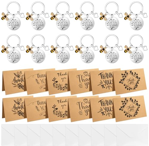 Zuimei 36 Pcs Thank You Keyring Thank You Gifts for Women Appreciation Gifts Inspirational Bee Keychain Card with Envelopes Leaving Gifts for Colleagues Employee Teacher Nurse Friends