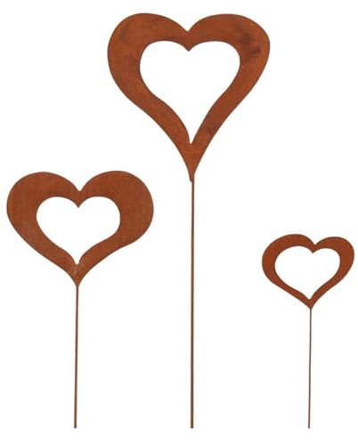 Tomedeks 3 Pezzi A Forma di Cuore da Giardino Effetto Ruggine, Decorazione da Giardino, A Forma di Cuore in Metallo Arrugginita, Giardinaggio Arredo Esterno, Sculture da Giardino