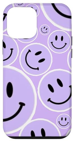 Custodia per iPhone 12 mini Lilla Pastello Viola Smile Face Retro Felice Sorridente
