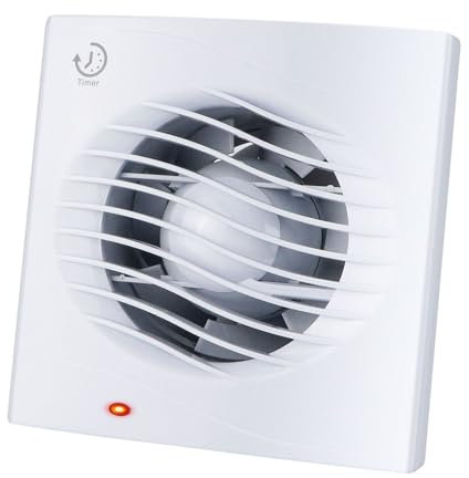 Anesty Aspiratore silenzioso da bagno da 100 mm, con timer, velocità di scarico 130 m³/h e protezione contro il surriscaldamento, montaggio a parete semplicemente per doccia a soffitto