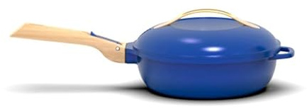 COOKUT - Die fabelhafte 8-in-1-Pfanne – Kleines Modell 24 cm – ein einzelnes Werkzeug, das Pfanne, Topf, Schmorpfanne ersetzt – 2 abnehmbare Griffe, Dampf-/Frittierkorb, Holzspatel – Saphir