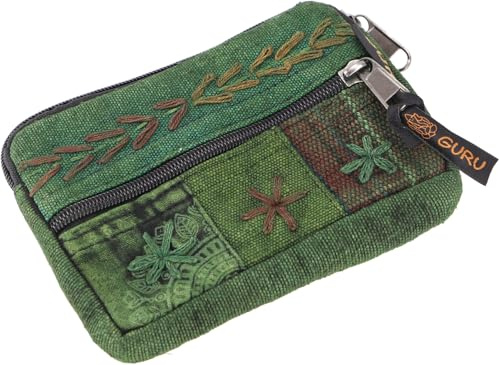 GURU SHOP Ethno Patchwork Portemonnaie, Geldbeutel, Mäppchen - Grün, Unisex - Erwachsene, Baumwolle, 11x16x1 cm