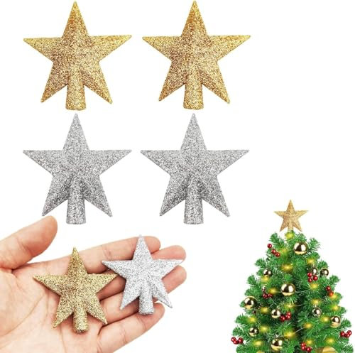 Weihnachtsbaumspitze Stern, 6 cm Weihnachtsbaum Stern Spitze für Weihnachtsbaum, Baumspitze Weihnachten Stern Christbaumspitze Stern Weihnachtsbaumspitze Glitzer für Christbaum Tannenbaum Spitze