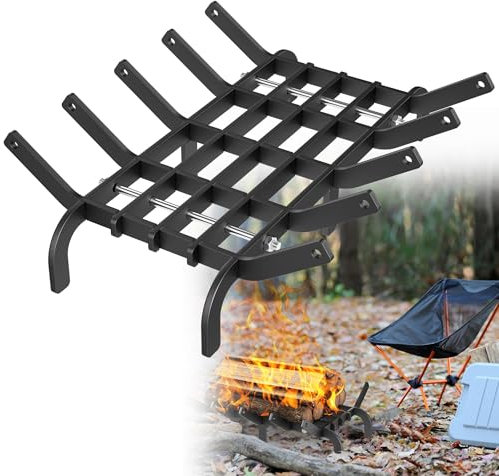 HENGMEI Griglia per camino, legna da ardere, mensola in legno in ghisa, camino, griglia in legno, inserto per camino, supporto per legna da ardere con aste per camini interni, strumenti di accensione