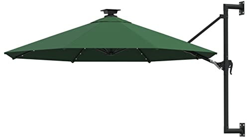 JUDYY Ombrellone a Muro con LED e Palo in Metallo 300 cm Verde,Ombrellone,Ombrellone da Giardino,Protezione UV,Ombrellone da Esterni-312523