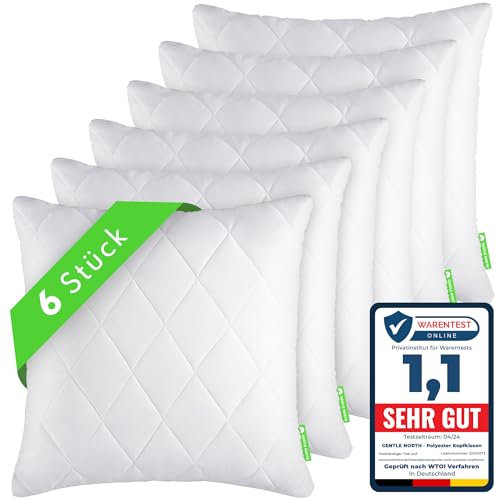 Gentle North Kopfkissen (45x45 cm groß) - 6er Set Kissen für Bett und als Dekokissen - Mit Reißverschluss für Füllung - Sofakissen - Zierkissen für Couch und Sofa - Ökotex - Waschbar bis 60° - Weiß