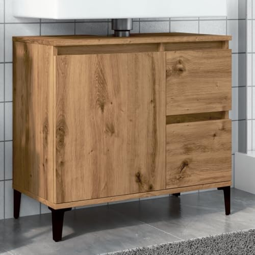 Gecheer Mobile Sottolavabo Rovere Artigianale 65x33x60 cm in Truciolato,Mobile Bagno Mobile Base per lavabo,Mobiletto da Bagno,Armadietto Sottolavabo Mobiletto sotto Lavandino per Bagno,P857124