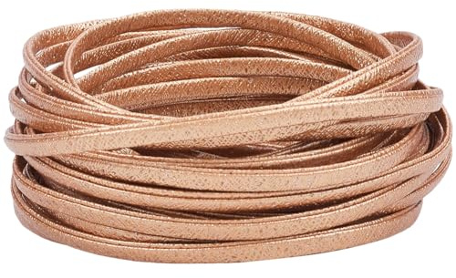 GORGECRAFT Strisce di Pelle Pieghevoli da 10m Spago in Pelle Glitterata Dorata da 5mm Spago in Pelle Sintetica Spessa da 2mm Cordino in Pelle Piatta Metallizzata Fili di Rifinitura Corda