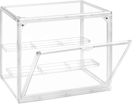 TSKDKIT Acrylic Display Case with Removable 2-Tier Shelves, Clear Display Box Dustproof Display Case with Openable Door for Figures, Models & Crafts, Easy to assemble, 27 x 22 x 18cm