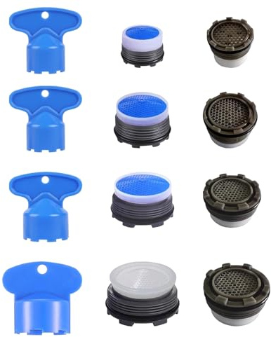 8 Pieces Aerators for Taps 16.5/18.5/21.5/24mm, Faucet Jet Regulator, Water Saver Faucet Strainer Insert, Faucet Filter, Faucet Aerator with 4 Sizes ff Wrench