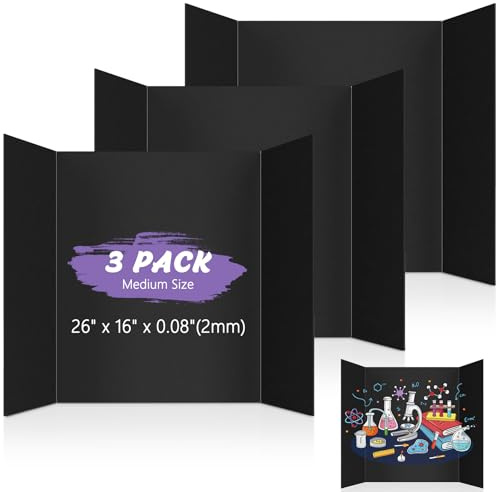AKONEGE 3-pack medium trippelvikt affischbräda 66 cm x 40 cm trippelvikt affischbräda svart korrugerad kartong projektbrädor för presentationer, skolprojekt, vetenskapsmässa