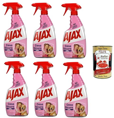 Ajax Casa Sicura Pets detergente spray multi-superficie no residui Mascotas Limpiador en spray sin residuos para múltiples superficies, 6 x 600 ml+Italian Gourmet Polpa di Pomodoro 400 gr