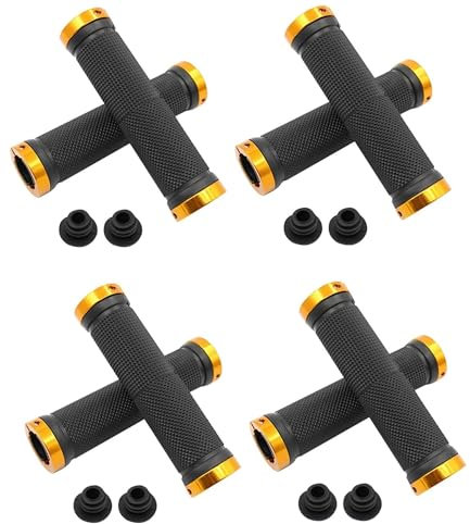 4er Set - Fahrrad Lenkergriffe | ergonomische Schraubgriffe | Fahrradgriff für Lenker | Griffe Soft-Grip für MTB, BMX, Citybike, Rennrad | Farbe Gold - Schwarz